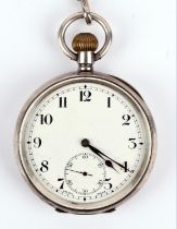 Zenith, a silver cased open faced pocket watch, the white enamel dial with Arabic numeral hour