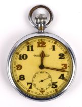 Jaeger-le coulter an open face military pocket watch. the signed dial with Arabic numeral hour