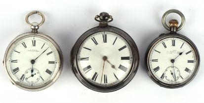A silver cased Open faced verge pocket watch, the unsigned white enamel dial with Black Roman