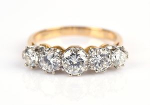 Diamond five stone ring, set with five graduated round brilliant cut diamonds, estimated total