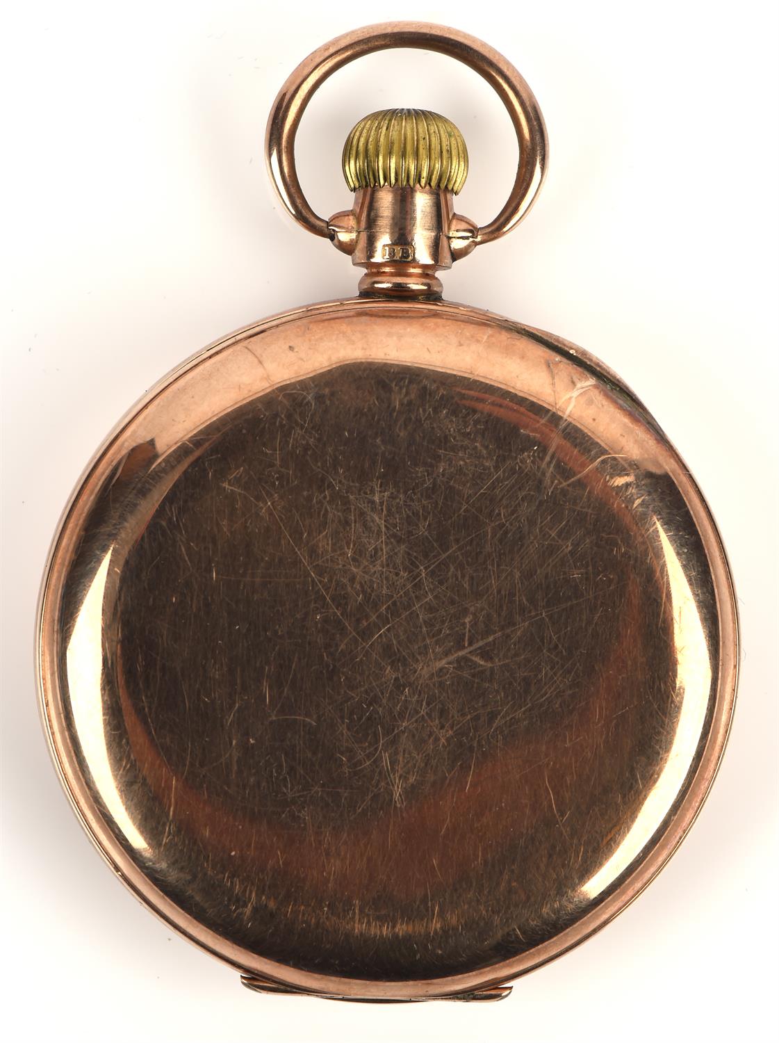 Record watch Company , a Gold open face pocket watch, the unsigned white enamel dial with Arabic - Image 2 of 5