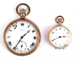 Ladies open face pocket watch, the unsigned white enamel dial, fitted with a lever wind movement,