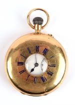 J.W Benson, a half hunter pocket watch, the signed white enamel dial with Roman numeral hour