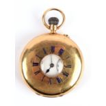 J.W Benson, a half hunter pocket watch, the signed white enamel dial with Roman numeral hour