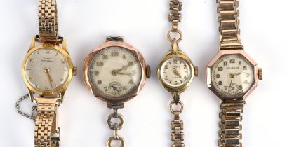 A collection of watches including a a Girrad Perregeux with 9 ct case and gold filled strap,