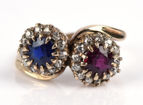 Sapphire, ruby and diamond dress ring, round cut sapphire estimated weight 0.86 carat,