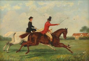 Manner of Edward Benjamin Herberte, Two Riders in a Landscape, oil on canvas, indistinctly