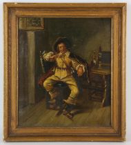 Continental School (19th century), A cavalier in a tavern, oil on canvas, indistinctly signed lower