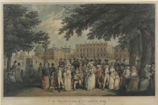After Edward Dayes, ‘The Promende in St James’ Park’. Hand coloured engraving by Francis David