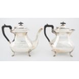 Silver presentation tea pot and coffee pot of rectangular form with canted corners, Sheffield 1925,