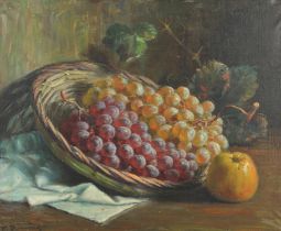 Francesco Domingo Segura (Spanish 1893-1974). Still Life with Grapes in a Woven Bowl, oil on canvas,