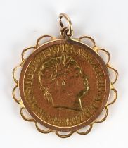 George III full sovereign, dated 1817, with George and the Dragon reverse, in a 9 ct mount