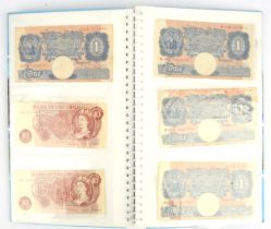 An album of British bank notes, mostly circulated, including Peppiatt £1 blue and pink (5) and 10