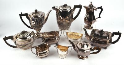Five piece silver plated tea service with gadrooned borders, comprising of teapot, coffee pot,