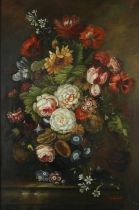 H. Antone (Dutch 20th century). Still Life of Mixed Flowers displayed on a ledge, oil on canvas,