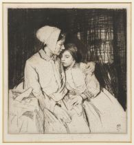 William Lee Hankey (British 1869-1952) Mother and daughter, etching, signed in pencil lower centre,