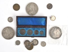 A small collection of British coins, comprising an excellent Victorian Maundy silver coin set 1895