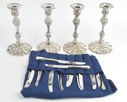 Silver plated items including four piece tea and coffee service by John Round & Son Ltd, salver,