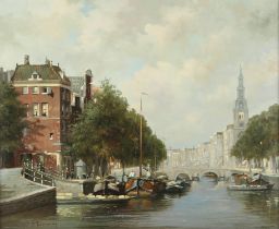 J** Loudary? (Dutch 20th century), Canal scene, possibly Amsterdam, oil on canvas,