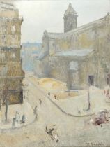 Jean-Franck Baudoin (1870-1961), Winter view, Notre Dame, oil on canvas, signed lower right,