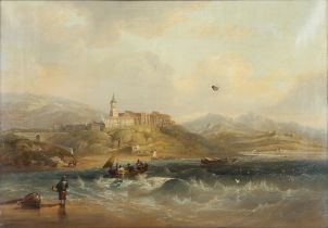 Continental School (19th century), Vessels off the Italian coast in a stiff breeze, oil on canvas,