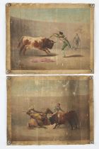 Spanish School (19th century), Bullfighting scenes, four, oil on canvas, each 25 x 32cm.