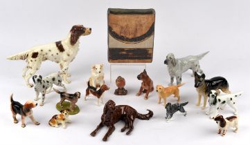 Small Collection of china model dogs including Wade Champion Series " Setter ", Goebel and Beswick