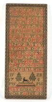 18th century sampler. 'May Bissat My Work', dated 178x. The upper section alphabetic and numeric