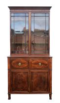 George III mahogany secretaire bookcase, circa 1790, inlaid with stringing and crossbanding,