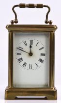 French carriage clock, with white enamel dial, Roman numeral chapter ring, the movement stamped R