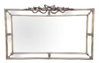 George III style giltwood and gesso over-mantle mirror, the plate with reeded mouldings and a