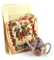 A Chinese Imari teapot and domed cover with knop finial; decorated with floral designs,