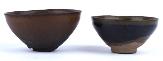 Two Chian-yao style bowls; each of typical conical form ; the larger 12.5 cm diameter; the smaller