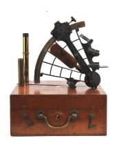 Heath and Co. brass and wood sextant, stamped to the armature, with test certificate to the lid,