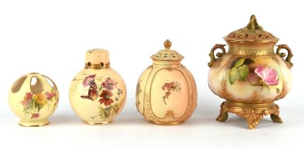 Royal Worcester potpourri jar & cover, gilded and hand painted with roses, shape no.241, puce mark,