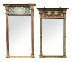 Regency giltwood and gesso pier mirror, the ball moulded cornice above verre eglomise panel,