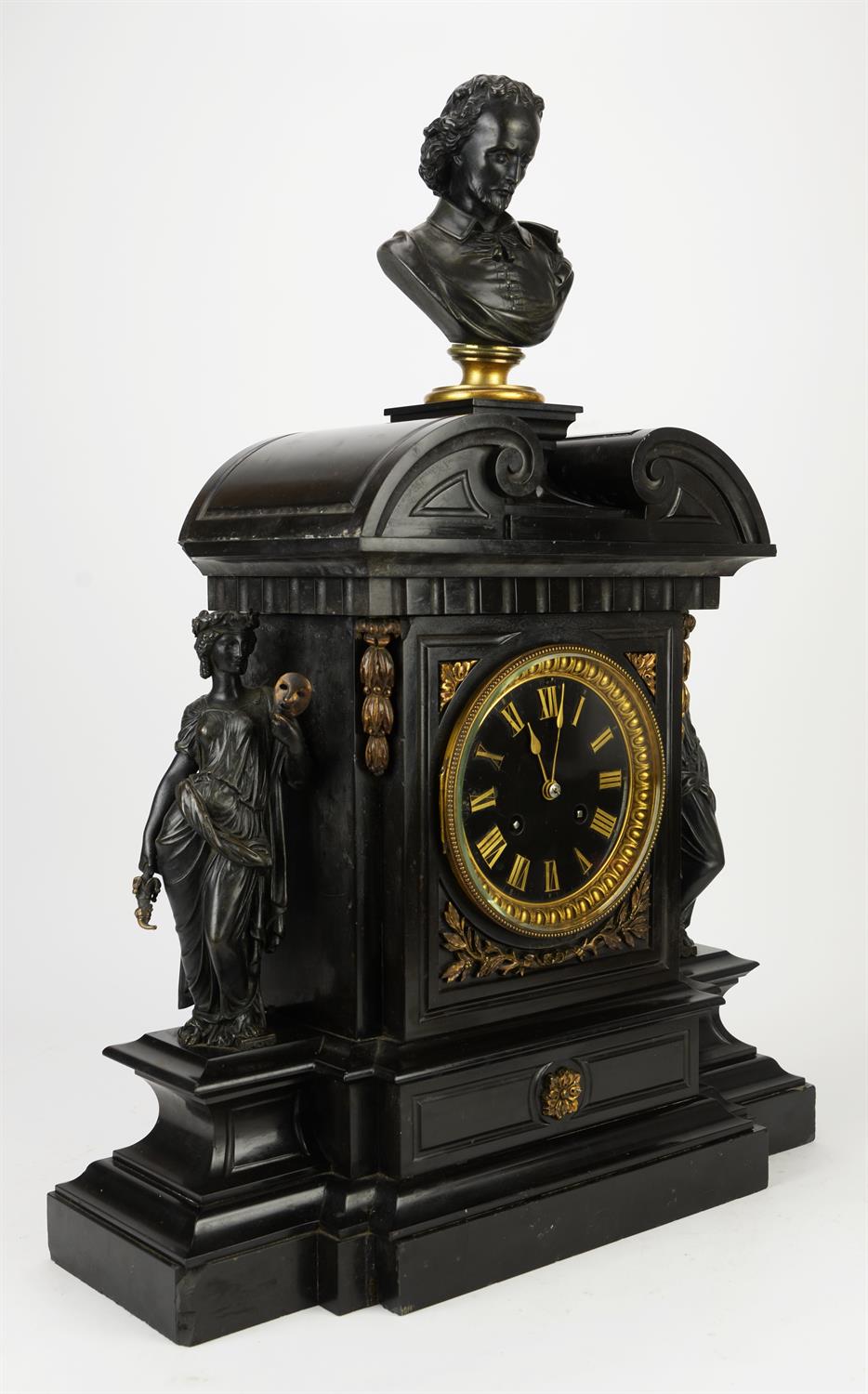 French black marble mantel clock, 19th Century, the case of architectural design with scrolling - Image 2 of 5