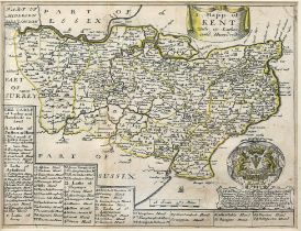 Blome, Richard, Map of Kent, with its lathes and hundreds, hand-coloured engraving, 18.5 x 24cm.