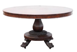 William IV mahogany breakfast table, the circular top on faceted baluster stand on circular base