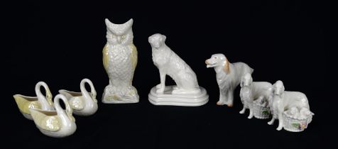 Belleek porcelain model of a dog, limited edition for the Belleek collectors society, red label,