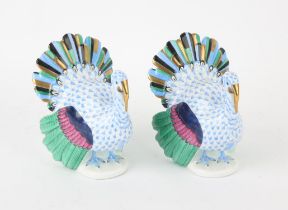 Two Herend porcelain models of Turkeys, 12.5cm high (2)