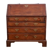 George III mahogany bureau, fall front revealing fitted interior, including fluted pillar