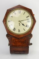 Mahogany wall clock, 19th Century, with painted dial with Roman numeral chapter ring,