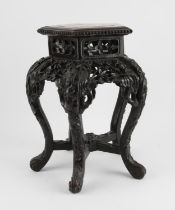A small Chinese Hardwood Stand with Pentagonal Marble-Top Insert, 19th century. The Pentagonal top