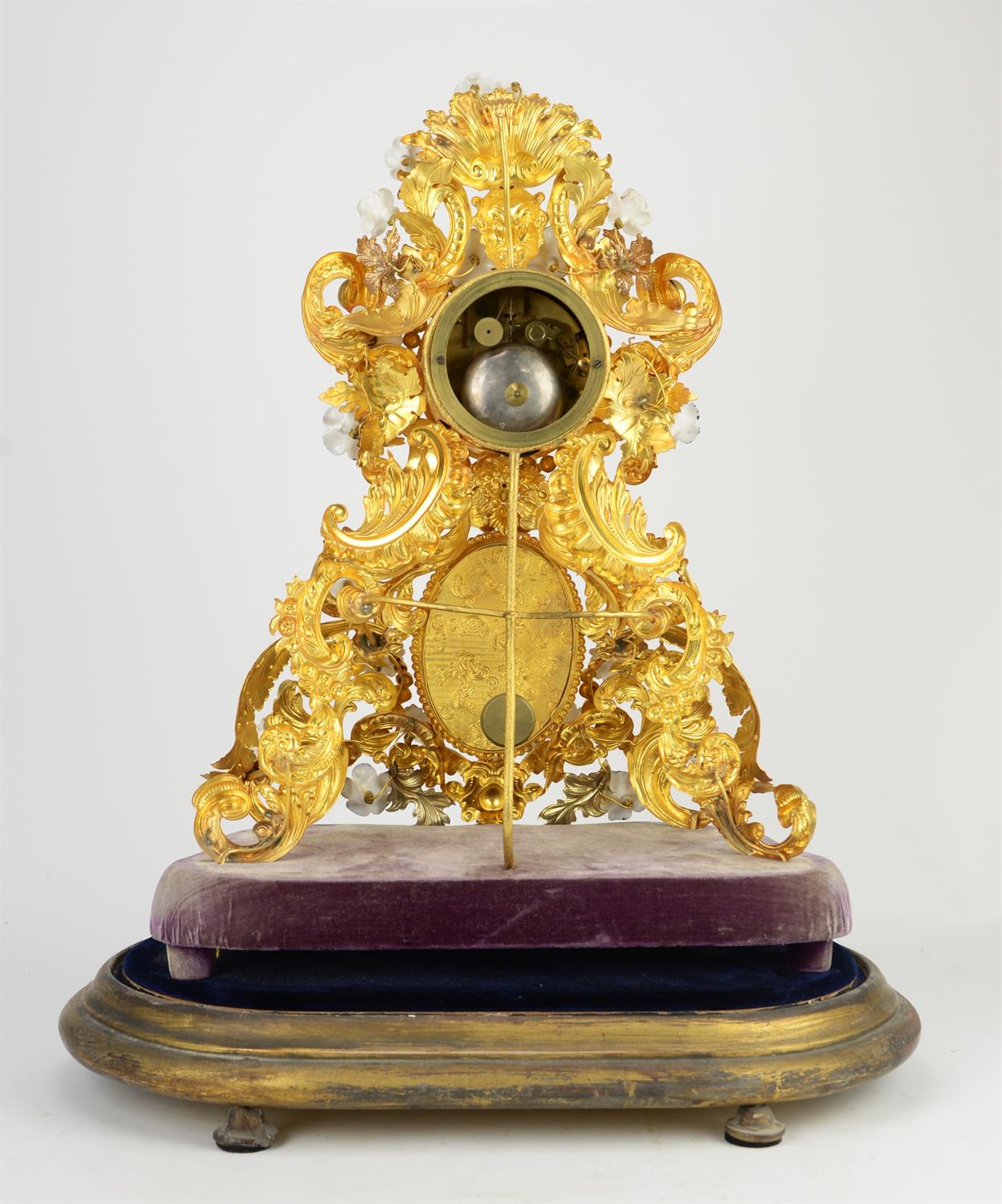 French gilt metal mantel clock, 19th Century, the case applied with porcelain flowers, - Image 3 of 3