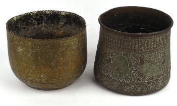 Syrian/Egyptian brass jardinière, late 19th?20th Century, decorated with repousse work of camels