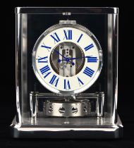 Jaeger-LECoultre Atmos Classique clock, in a rhodium plated glass case, the chapter ring white