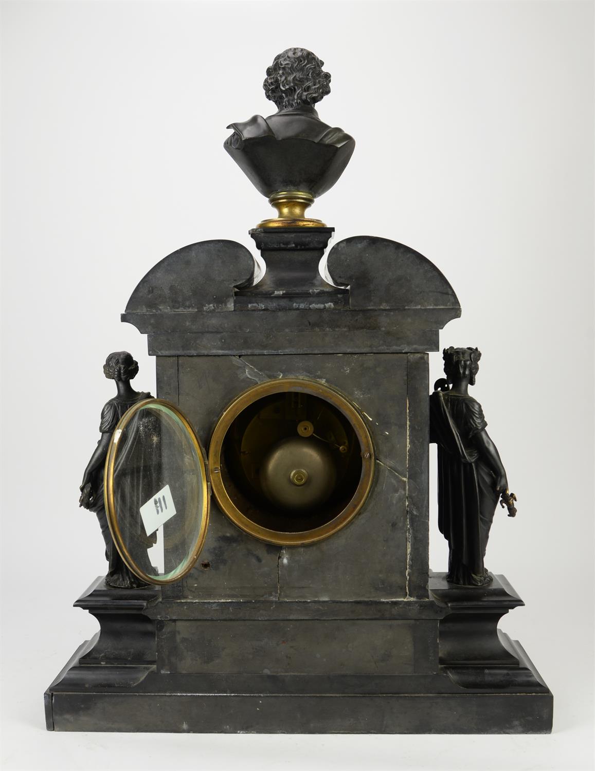 French black marble mantel clock, 19th Century, the case of architectural design with scrolling - Image 4 of 5