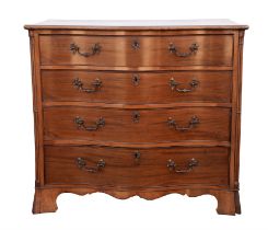 Serpentine mahogany chest, late 18/19th century, with four graduated long drawers on bracket feet,