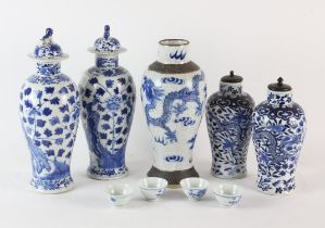 Two pairs of blue and white vases
